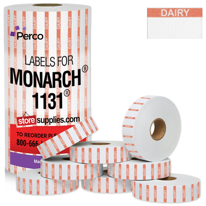 Orange Reverse Print on White Dairy Labels for Monarch 1131-20,000 Labels w/ 8 Rolls Value Pack, 1 Sleeve - Made in USA