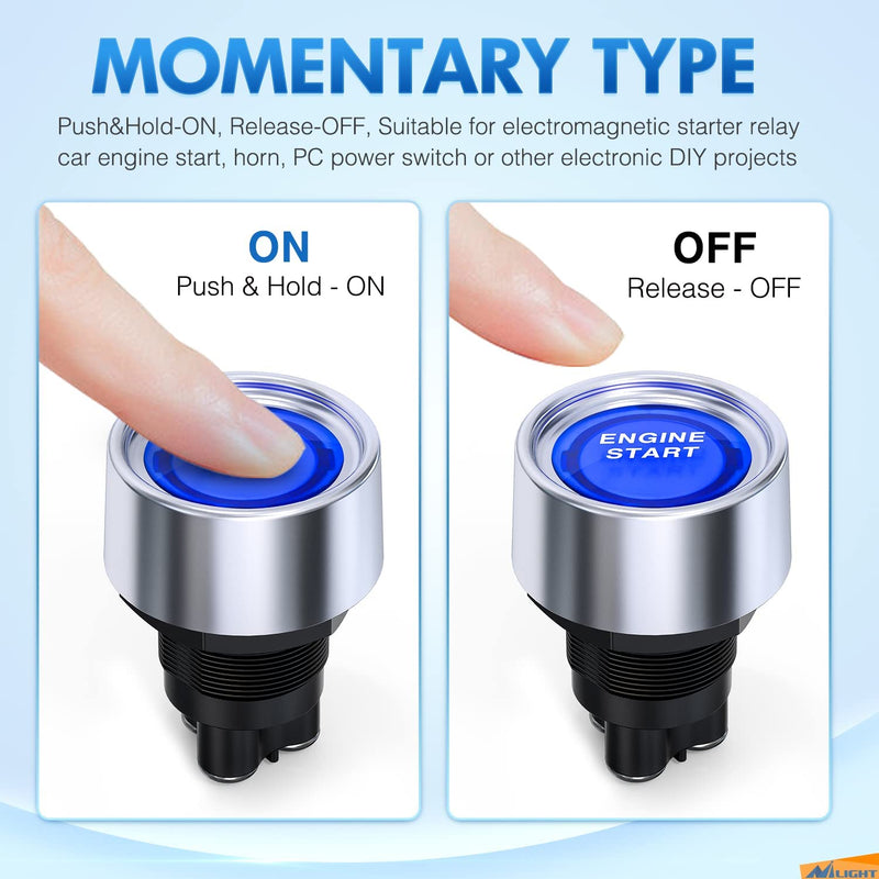 [Australia - AusPower] - GUUZI Start Motor Button Car DC 12 V/50 A Car Start Motor Button Light Button Start Ignition Push Button for Racing, On/Off Momentary Button (Blue) blue 