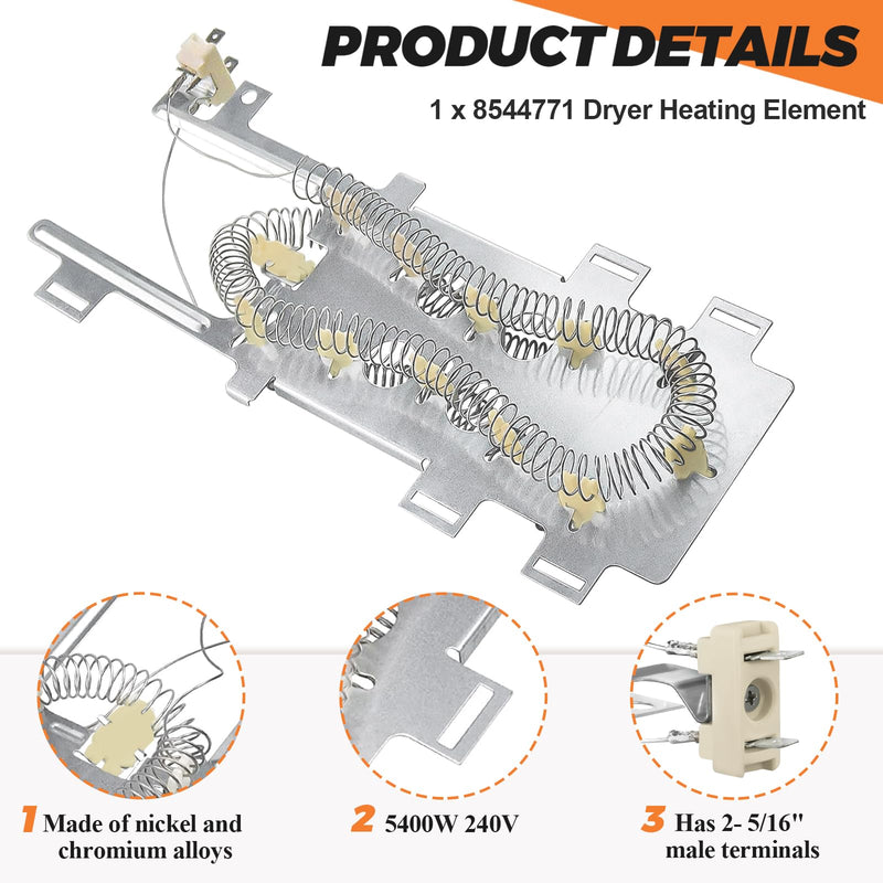 [Australia - AusPower] - 2026 UPGRADE WP8544771 8544771 Dryer Heating Element 279973 3392519 Thermal Fuse 279816 Thermostat Cut Off Kit Fit for Whirlpool Maytag Kenmore Dryer, 365 DAYS WARRANTY by Beaquicy 