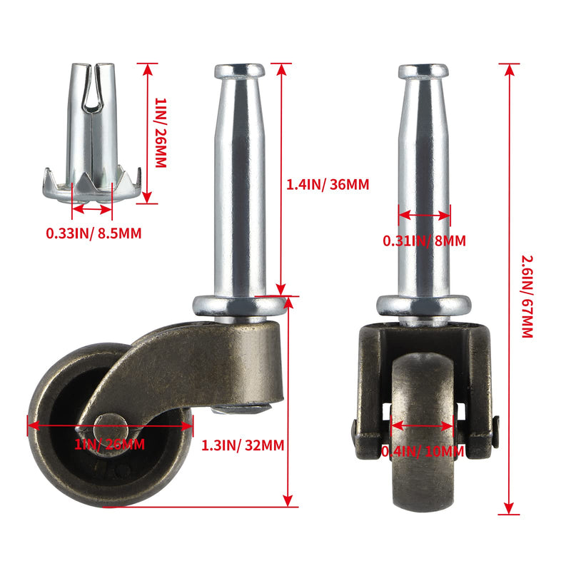 [Australia - AusPower] - Skelang Swivel Stem Caster 1", Zinc Alloy Caster with Socket, Caster Wheel Replacement for Coffee Table, Chest of Drawer, Nightstand, Ottoman, Total Load Capacity 360Lbs 