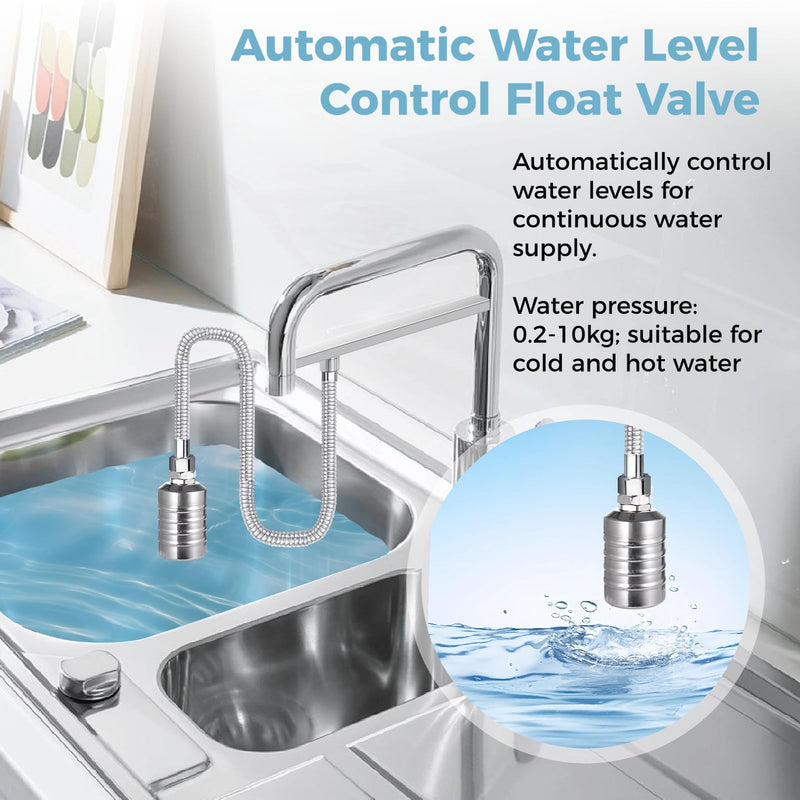 [Australia - AusPower] - 2 PCS Float Valves, 1/2" to 3/4" Fully Automatic Water Tank Float Valve, 304 Stainless Steel Water Level Control Float Valve for Water Tanks, Kitchens, Water Towers, Pools, Livestock Troughs 