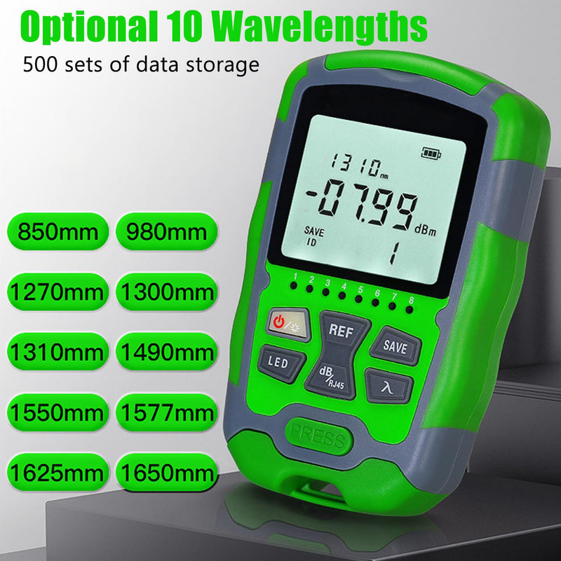 Fiber Optic Power Meter, ‑70~+10DBm 850-1700Nm Digital Display, Portable Fiber Optic Cable Tester Tool with Universal Interface, for Detecting Cable Faults