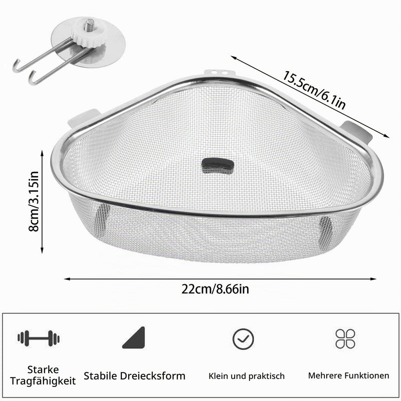 Triangle Strainer Basket Stainless Steel Multi-Functional Drain Basket, Large Thickened Drain Basket Sink, Kitchen Sink Strainer, Filter Tray Drain Hanging Drain Basket Strainer Kitchen Storage Shelf