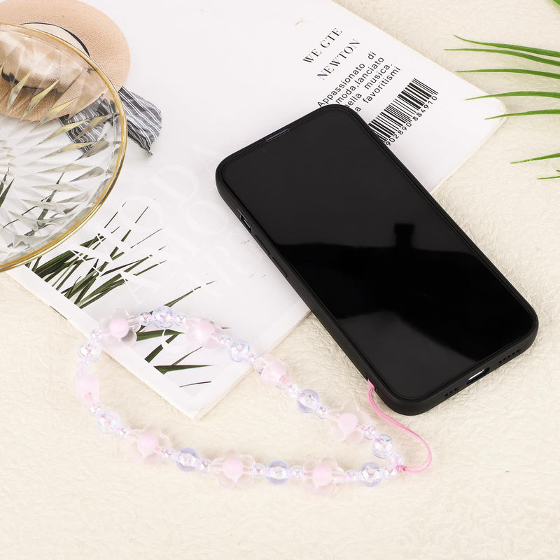 [Australia - AusPower] - 2pcs Beaded Phone Bracelet Strap, Crystal Butterfly Flower Pearl Phone Beaded Wrist Strap Phone Bracelet Lanyard for Women Phone Keychain Charm (White, Purple) 
