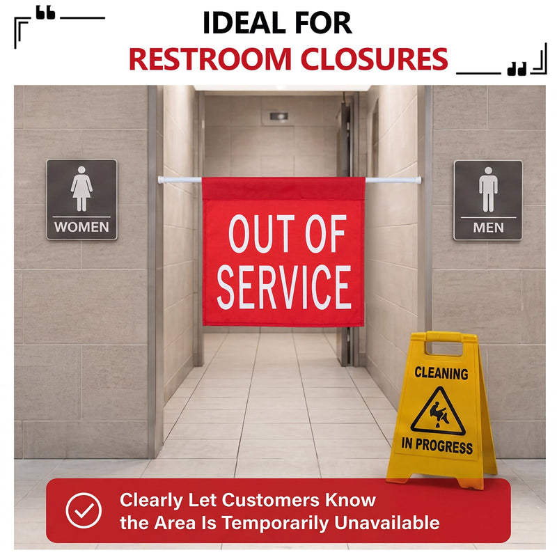 Leinuosen Out of Service Sign with 27-51 Inch Adjustable Tension Pole, Hanging Caution Door Barricade Sign for Bathroom Cleaning, Closed Restroom, Maintenance Area, Commercial Facilities, Elevator