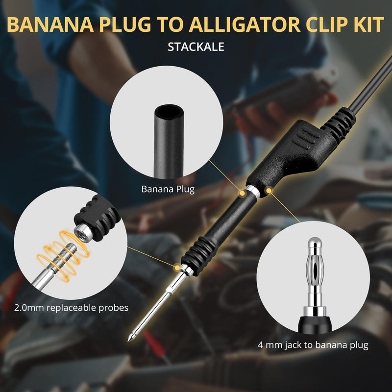 [Australia - AusPower] - AMTOVL Multimeter Banana Plug to Crocodile Clip, 20 Pieces Stackable 4 mm Banana Plug to Crocodile Clips, 3.28 ft/1 m Flexible Cable Wire for Multimeter Electrical Testing, 1000 V/15 A Banana plug crocodile clips 