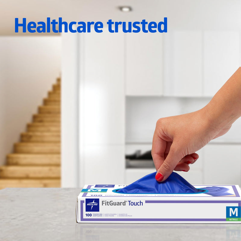 [Australia - AusPower] - Medline FitGuard Touch Nitrile Exam Gloves, Disposable, Powder-Free, Cobalt Blue, Medium, Box of 100 Medium (Pack of 100) 
