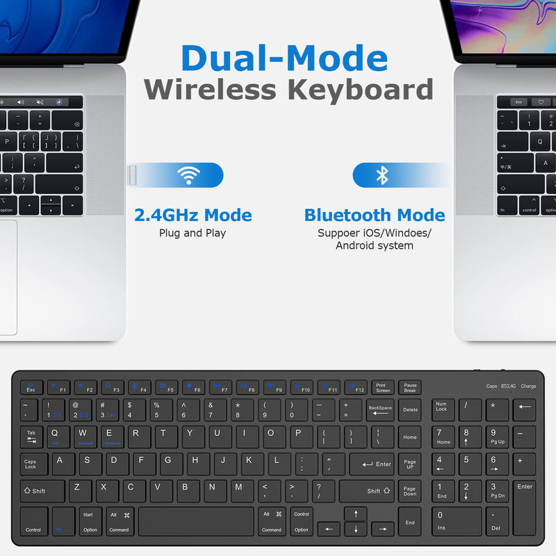 [Australia - AusPower] - Wireless Keyboard, Bluetooth Keyboard with Number Pad, 2.4G+Bluetooth Full-Size Quiet Computer Keyboard for iPad 10.2(9th/8th/7th)/iPad Air 5th/4th/iPad Pro 11/12.9, iPad 10.5/9.7/iPad Mini (Black) Black 