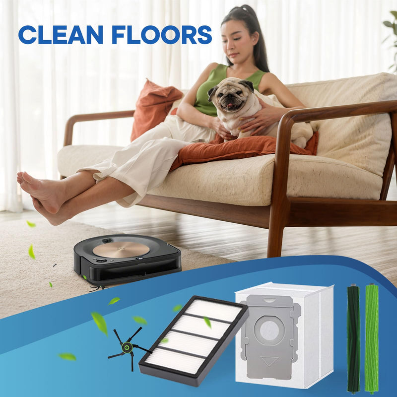 [Australia - AusPower] - 16 Pack Replacement Parts For iRobot Roomba s9 (9150) s9+ s9 Plus (9550) s Series Vacuum Cleaner, 2 Set Rubber Brushes,6 Side Brushes,6 HEPA Filters,2 Tools 2+6+6 