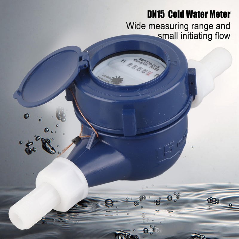 [Australia - AusPower] - Plastic Water Meter, DN15 Wet Cold Water Flow Measurement Tool, Garden Irrigation Monitoring Device with Clear Reading Interface, Single Pipe Wide Range Meter 