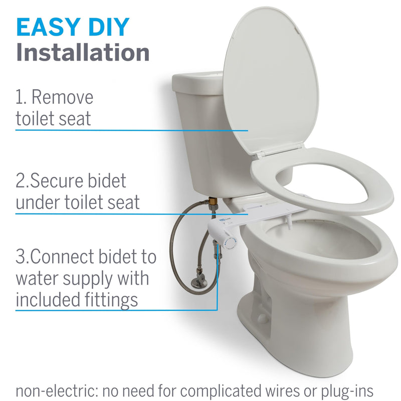 Waterpik BeWell Bidet Attachment BDT-001 Non-Electric Water Spray Angle and Adjustable Pressure, Self-Cleaning, Easy DIY Installation Toilet Seat Sprayer, BDT-001 White