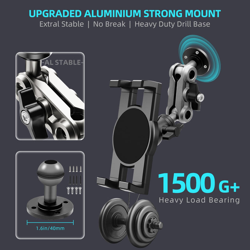 [Australia - AusPower] - Aluminum Heavy Duty Drill Base Tablet Holder Car Mount Dashboard, 360° Adjustable 2-Stage Stand for 4.7-12.9" iPad Pro/Air/Mini/Samsung Galaxy Tab, for Car Truck Wall Desk Commercial Vehicle 