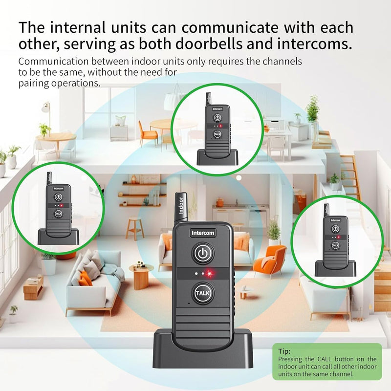[Australia - AusPower] - Wireless Intercoms System for Home, 4900ft Communication Intercom Range IP44 Waterproof 1-16 Channel for House Business Office Hospital Hotel Factory (2 Packs, Black) Black/2 Indoor unit 