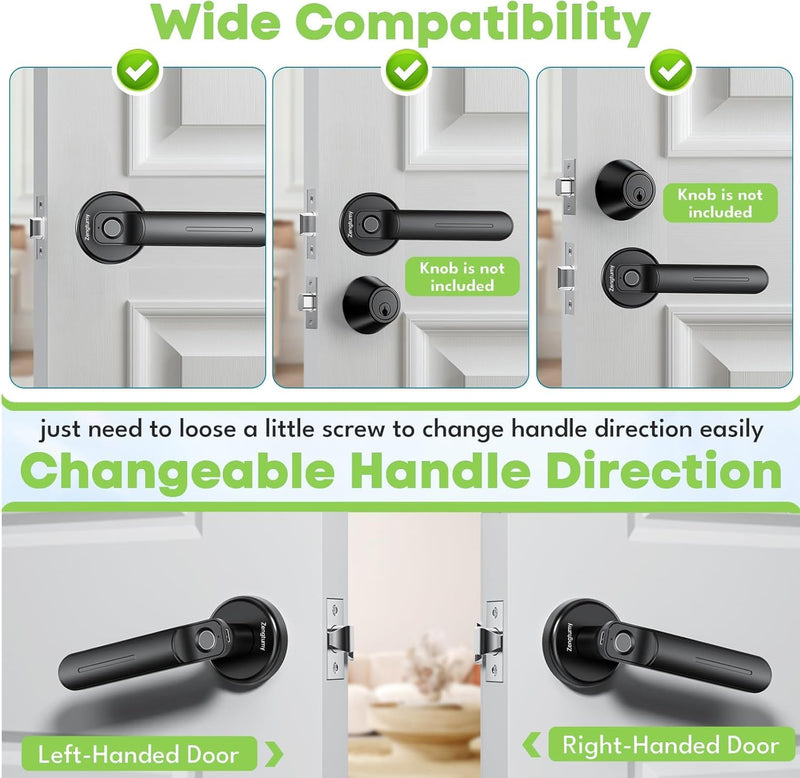 Keyless Entry Door Lock with Fingerprint/Key-Smart Door Lock for Home, Hotel, Office, Apartment-Black black 02