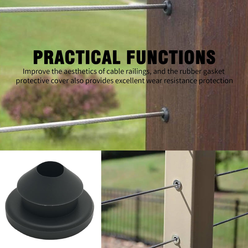 200 Pcs Cable Railing Kit Rubber Grommets Protector Sleeve Replacement for 1/8" 5/32" 3/16" Wire Rope Deck Cable Railing Kit for Indoor and Outdoor Metal Posts Black 200