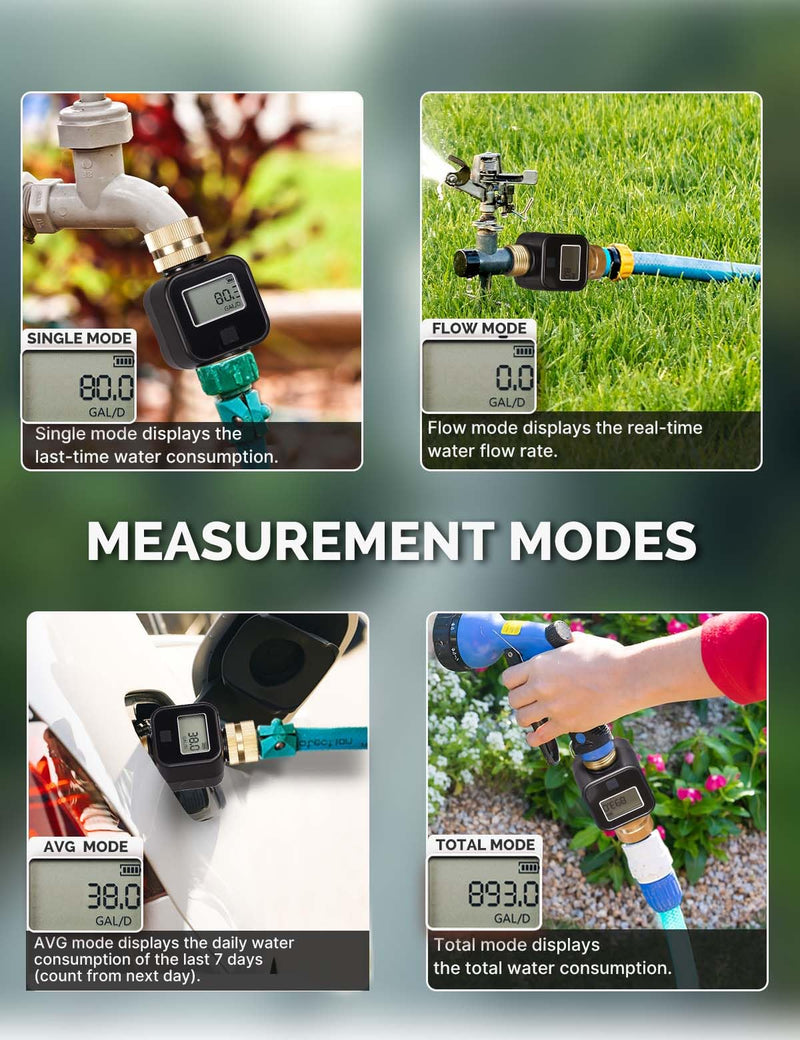 [Australia - AusPower] - MOES Water Flow Meter with Brass Inlet & Outlet Metal Thread, Measure Gallon/Liter Consumption and Flow Rate for RV Water Tank Filling, Outdoor Garden Hose Watering, Lawn Sprinkler and Nozzle Sprayer 