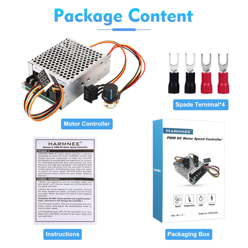 [Australia - AusPower] - PWM DC Motor Speed Controller, DC 10-55VRated 40A/Max 60A, LED Display Stepless DC Motor Speed Controller with Adjustable Potentiometer and Forward-Brake-Reverse Switch Standard 10-55V/60A 
