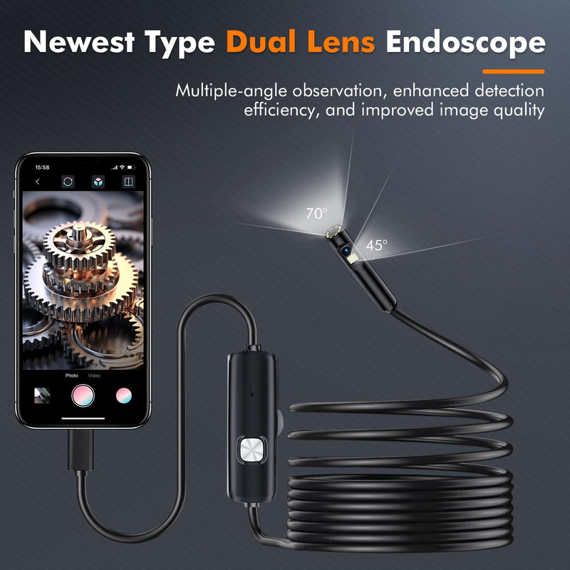 [Australia - AusPower] - Dual Lens Endoscope Camera with Light TLMUSE Borescope 1920P HD Inspection Camera with Light, IP67 Waterproof Borescope Camera with Light Scope Camera Endoscope Camera for Android, iPhone, iPad Dual Lens-16.5FT 