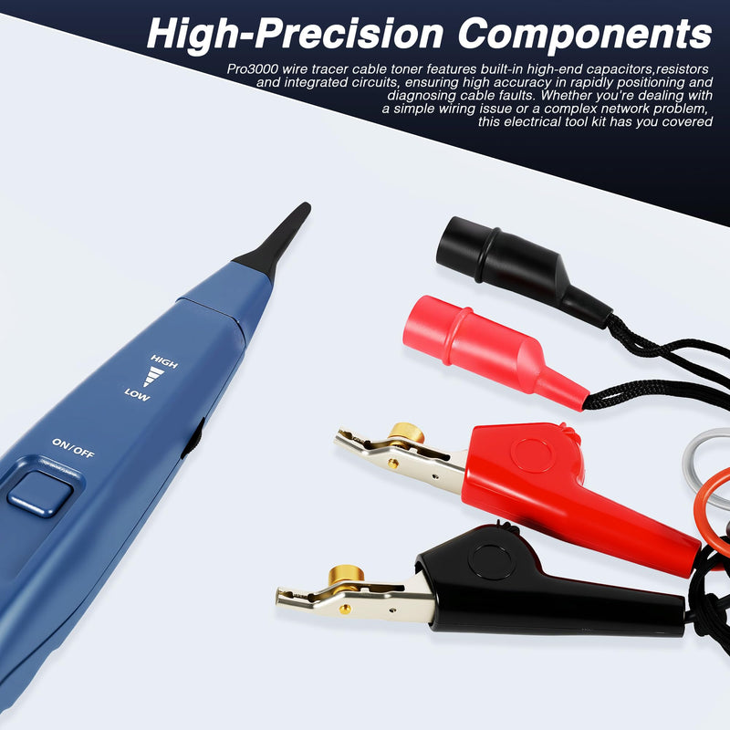 [Australia - AusPower] - Pro3000 Tone Generator and Probe Kit, Wire Tracer Cable Toner, Handheld Telephone Line Finder Network Cable Tester with SmartTone Technology Electrical Tool Kit 
