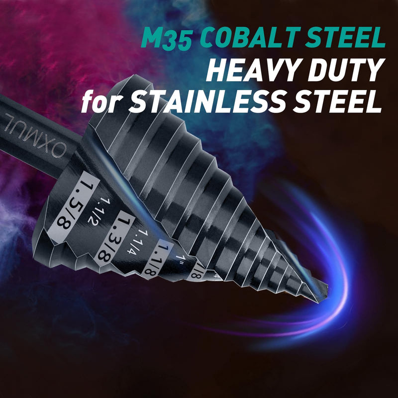 Large Step Drill Bit for Steel,1-5/8",13Hole,M42 Cobalt Step Bit, | Extra-Heavy Duty for Stainless Steel, Hard Metal, Aluminum, Wood, 13-Steps, 2 sprial flute. Co158 1Unibit 1-5/8