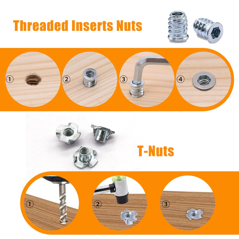[Australia - AusPower] - weideer 140PCS 1/4"-20 T-Nuts,1/4"-20 Threaded Inserts for Wood,304 Stainless Steel Bolts,Button Head Hex Socket Bolts with Washers Hex Wrench 