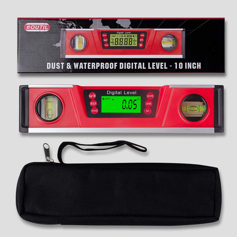 [Australia - AusPower] - Digital Level and Protractor, 10 Inch IP54 Protected Electronic Bubble Inclinometer Angle Finder Gauge with Large LED Backlight Display & Magnetized V-Groove Base Carrying Bag Included 