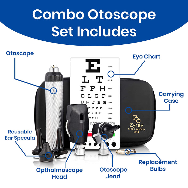 [Australia - AusPower] - Zyrev Combo Otoscope Oph Set - Multi-Function Otoscope/Opthalmoscope for Ear & Eye Examination with Portable Carry Case, Sight Chart & Replacement Tips (1st Edition) 1st Edition 