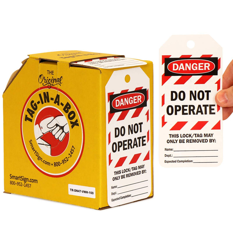 SmartSign Pack of 100 “Danger - Do Not Operate” 2-Sided Lock Out Safety Tags in Dispenser Box | 3" x 6.25" Plastic, Red White Stripes Do Not Operate - 1