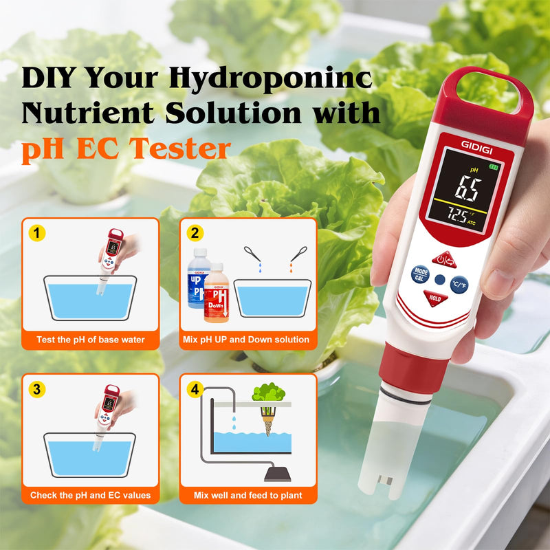pH EC Meter for Hydroponic, Digital pH TDS EC ppm Tester with Color Screen Display, High Accuracy pH Pen Probe for Drinking Water, Nutrient Solution, Aquariums, Pools & Home Use