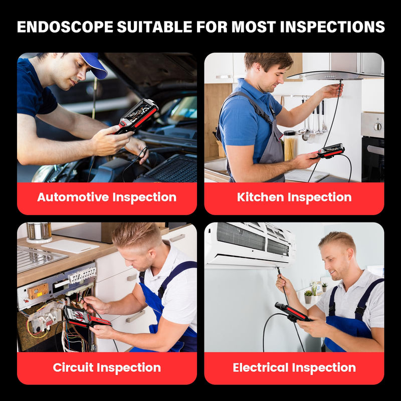 [Australia - AusPower] - Endoscope Camera with Light: 5" Dual-Lens Inspection Borescope Camera for Sewer - 16.4ft Waterproof Industrial Endoscope - Flexible Snake Bore Scope for Plumbing Automotive Red 