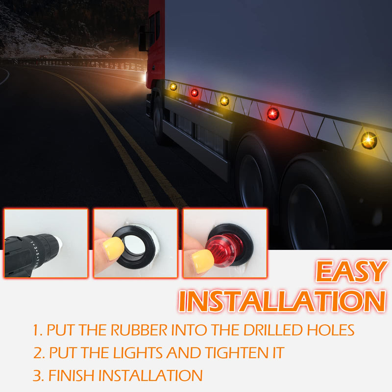 [Australia - AusPower] - Tallew 50 Pieces 3/4'' Round LED Side Marker Lights, 3 LEDs Front Rear Side Indicator Lights Yellow and Red Turn Signal Lights IP68 Waterproof Lamp for Truck Trailer Lorry Bus Caravan Boat, 12V 