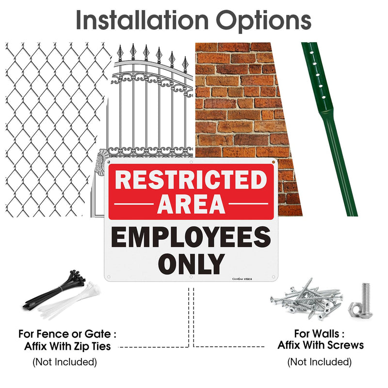 GicnKeuz Large Restricted Area Sign, 14x10 Inches Employees Only Signs, Rust Free.40 Reflective Aluminum, Fade Resistant/Waterproof, 6 Pre-drilled Holes (4 Pack) 4 Pack