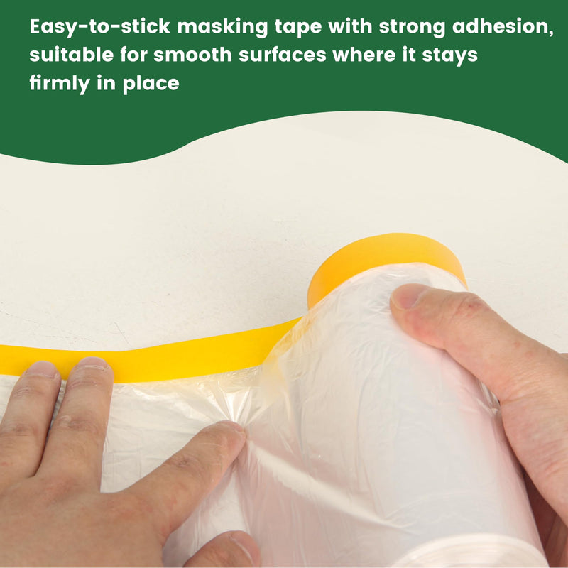 Voomey Pre-Taped Masking Film, Painters Tape with Plastic Attached, Automotive Painters Tape and Drape for Appliances, Furniture, Wood Surfaces & DIY Projects - 3ft x 82ft 1100mm*25m Standard Roll