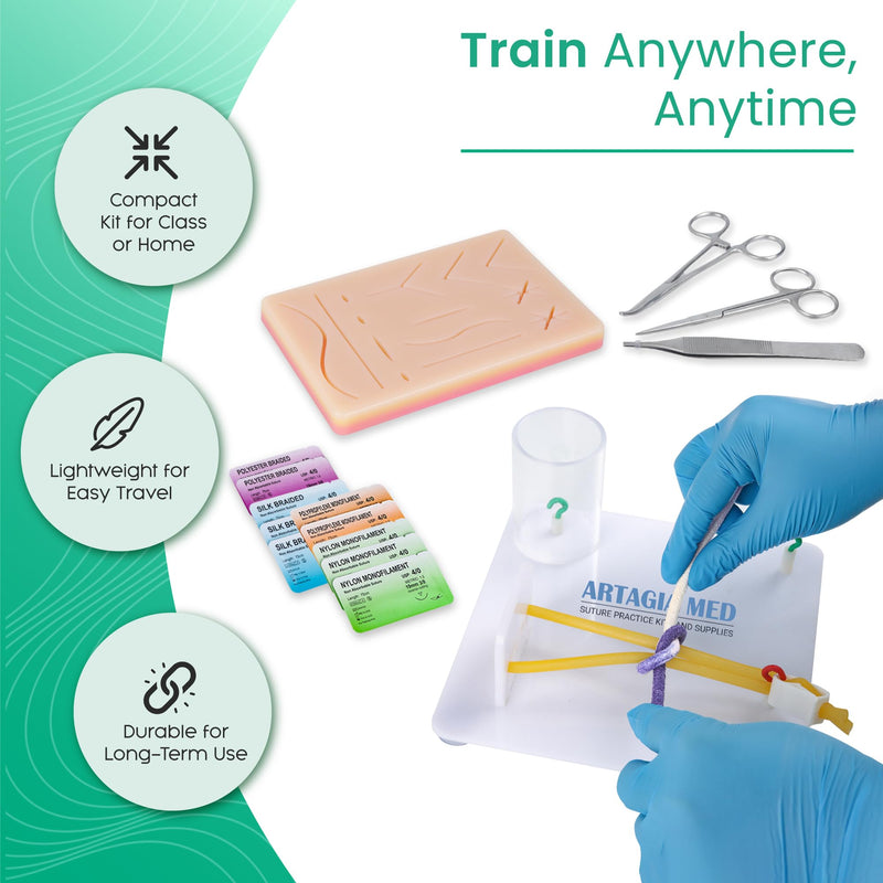 [Australia - AusPower] - Suture Practice Kit and Surgical Knot Tying Board, Complete Medical Training Set with Silicone Pad, Suturing Tools, Knot Board with Durable Rope, and Quick Tie Tool, Ideal for Medical Students Board & Suture Kit 