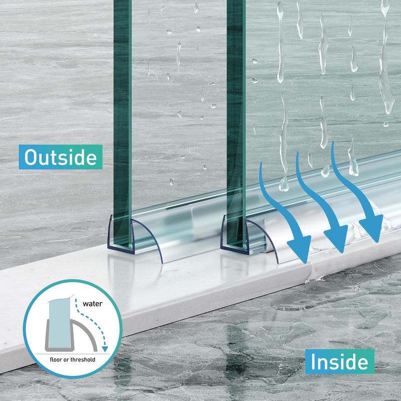 Sliding Shower Door Bottom Seal, 2 PCS 3/8" x 36" Polycarbonate Sliding Door Sweep for 3/8Inch Glass, Frameless Glass Shower Door Seal Strip Stop Leaks and Create a Water Barrier For 3/8" Glass