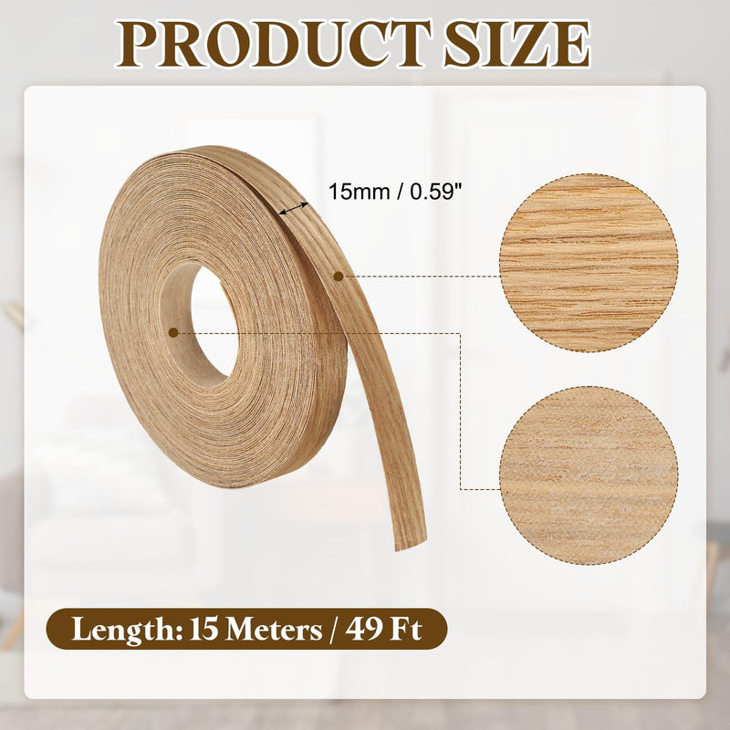 uxcell 5/8 Inch x 49ft Wood Veneer Edge Banding, Pre-Glued Flexible Ash Edging Strips, Iron on with Hot Melt Adhesive Wood Tape for Cabinet Repair and Furniture Restoration