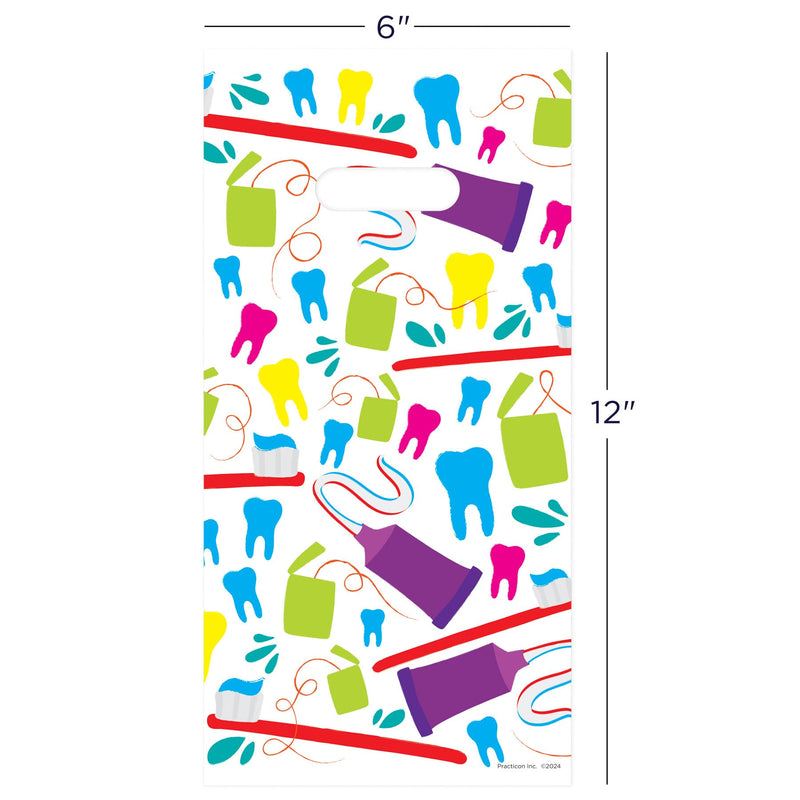 [Australia - AusPower] - Practicon Neon Dental 6" x 12" Dental Giveaway Bag, Dental Hygiene Patient Care Goodie Bag, Dentist Office Plastic Gift Bags, 100 Pack 6" x 12" 