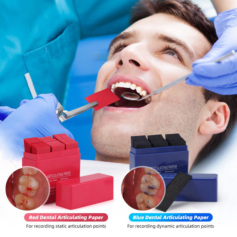 Dental Articulating Paper 300 PCS, Plastic Dispenser Blue 100 Micron Bite Articulating Paper & Film Doubled Side - 55 x 18 x 0.1mm - 12 Months Warranty