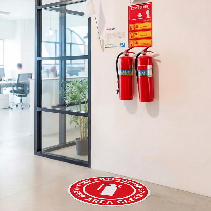 10 Pcs Fire Extinguisher Keep Area Clear Floor Signs - 17'' x 17'' Vinyl Safety Warning Sticker Labels for Office Business Workshop Use(Non-reflective) Non-Reflective