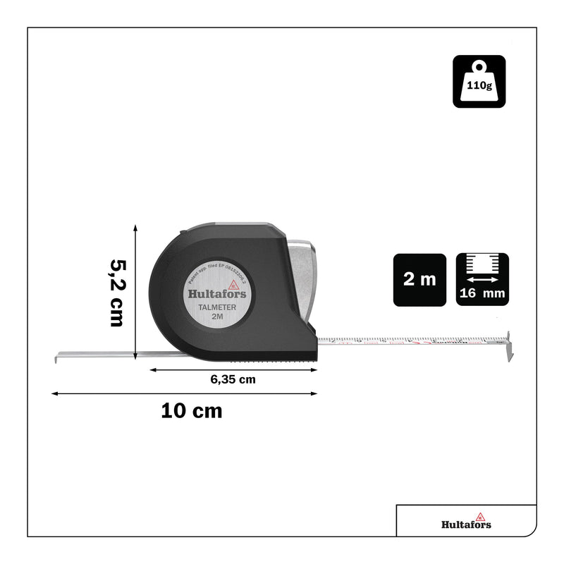 [Australia - AusPower] - Talmeter Tape Measure 2 Metres I Hultafors I 7-in-1 Tape Measure with Unique Measuring and Marking Function I Accuracy Class II I Made in EU I 359103 Single 