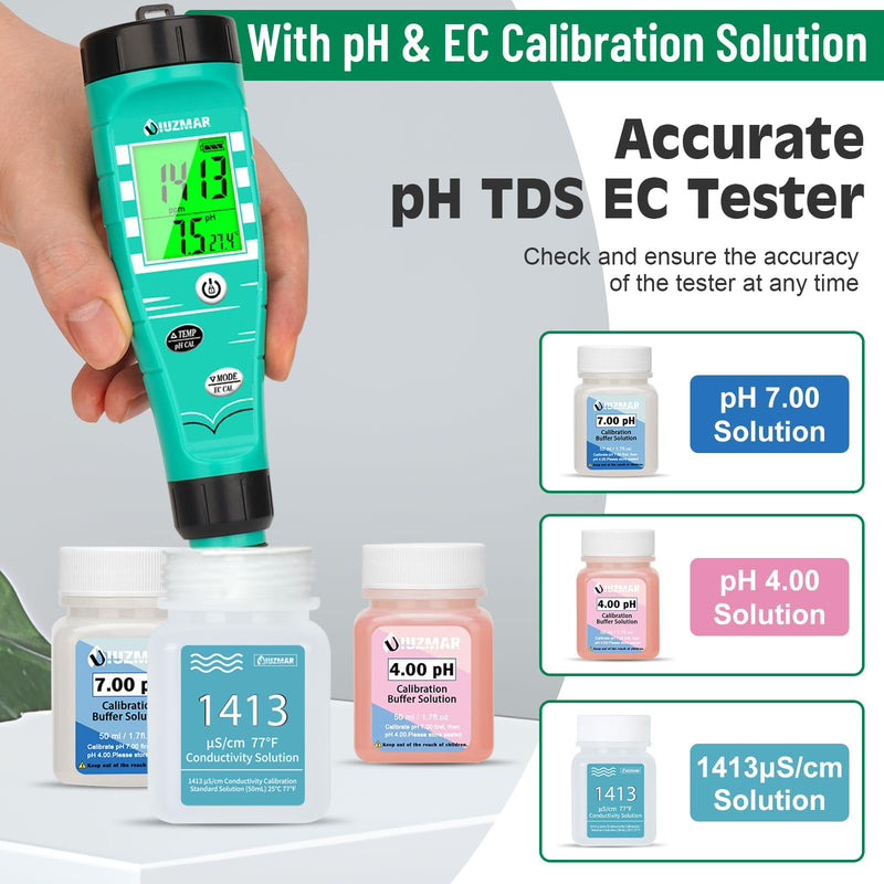 [Australia - AusPower] - UIUZMAR pH Meter for Hydroponics EC pH Monitor pH ppm Tester for hydroponics System Simultaneous Measurement of pH EC TDS Temperature for DWC Setup Hydro Reservoir Tank, Aeroponic Garden 