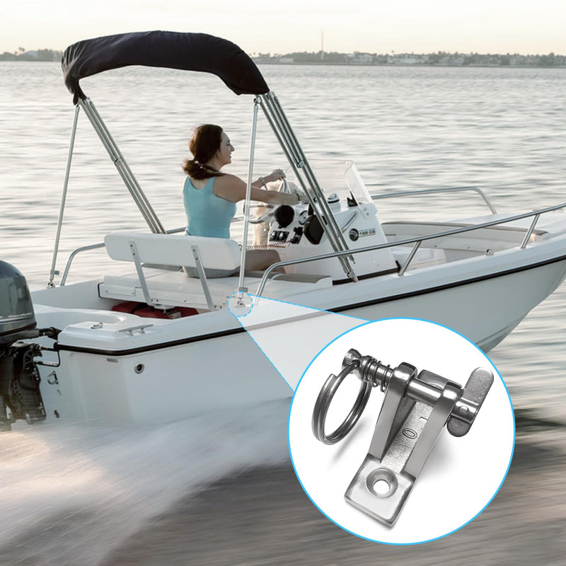 4 Pack Bimini Top Deck Hinge Hardware,with Pin and Ring,316 Stainless Steel, Installation 12 Screws,Fit 0.32" THK Eye Silver 0.32in