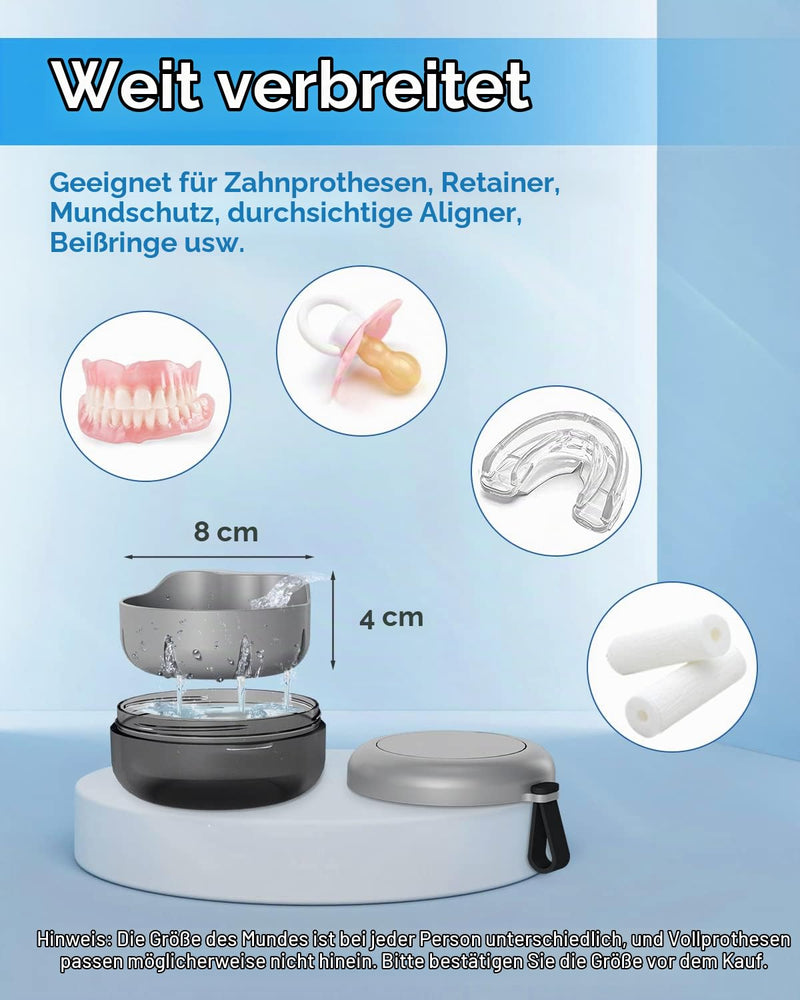 SEANCHEER Dental Box | Denture Box | Braces Box | Denture Box | Dental Rail Box with Washing Basket, Prosthesis Toothbrush and Mirror for Dentures | Bite Splint | Grinding Splint | Grey
