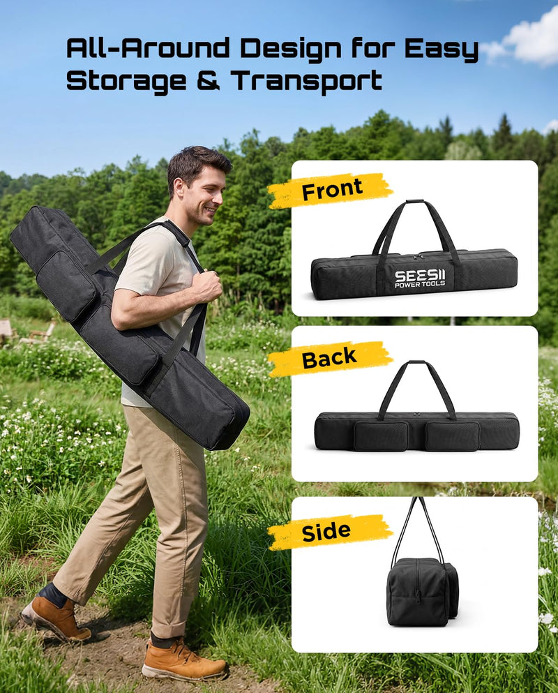 SEESII Universal 55-Inch Pole Tool Storage Bag for Detachable Pole Saws, Pole Hedge Trimmers & Pruners, Fits Collapsed Sections up to 55 in, 600D Water-Resistant Carrying Case, Black Inky Black