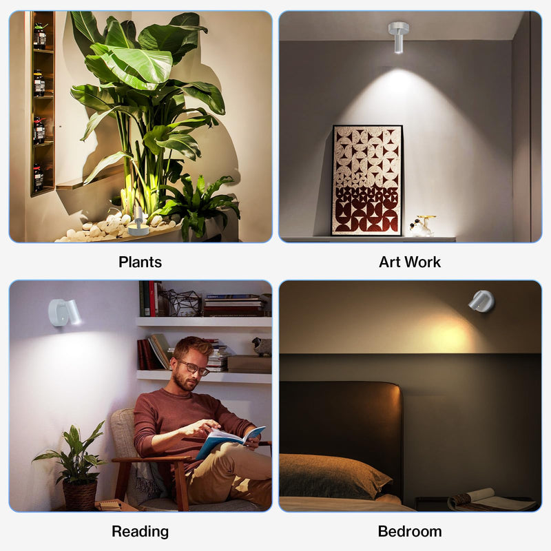 [Australia - AusPower] - Olafus LED Wireless Spotlight Indoor, Rechargeable Battery Uplighting Indoor with Remote & Timer, 3CCT Picture Lights for Wall, Mini Art Accent Light for Plants, Artwork, Painting, 2 Pack White 