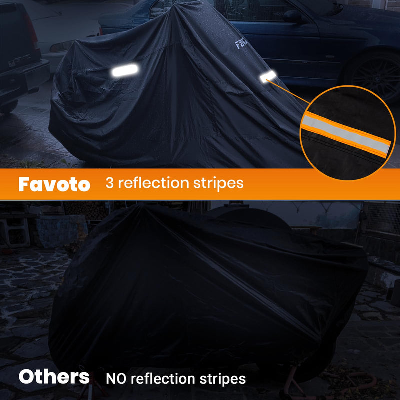 [Australia - AusPower] - Favoto Motorcycle Cover Waterproof Outdoor - All Season Sun Protection Universal Fit Oxford Cloth with Lock-Holes Rain Snow Dust Proof Fits up to 86.6" Motorbikes Vehicle Motorbike Cover 86.6" Black & Silver 