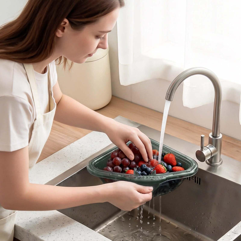 Generic 2 x Triangular Sink Strainer | Sink Organizer Rack, Detachable Strainer, Space Saving, Twist Lock for Kitchen Waste