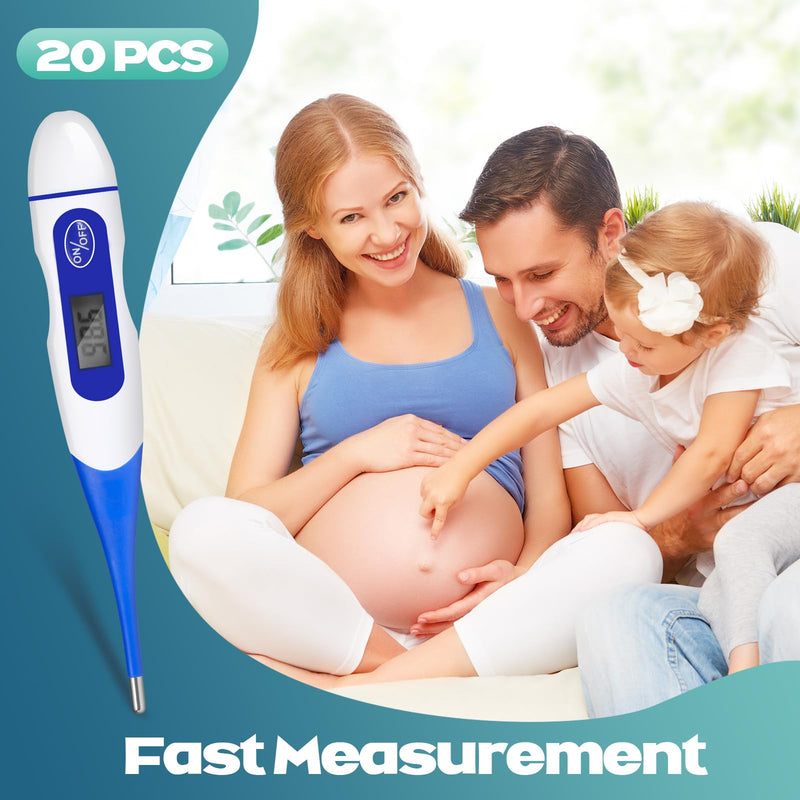 [Australia - AusPower] - TrelaCo 20 Pcs Thermometer for Adults Digital Oral Thermometer for Fever Basal Body Fast Reading Flexible Tip for Underarm Rectal Mouth Temperature Measurement 
