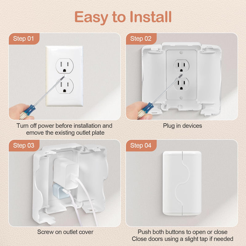 Child Proof Outlet Box Cover, Double Lock System, White, Large Interior Space 4 Pack