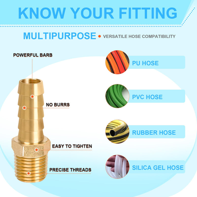 [Australia - AusPower] - 6 Pcs Brass Hose Barb Fittings, 1/4 NPT to 3/8 Barb, Barbed Hose Fittings, Male Thread Hose Barb Adapter Connector, Hose Barb Fittings 